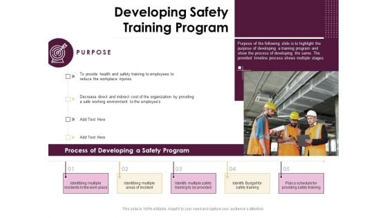 Preventive Measures Workplace Developing Safety Training Program Ppt Infographics Demonstration PDF