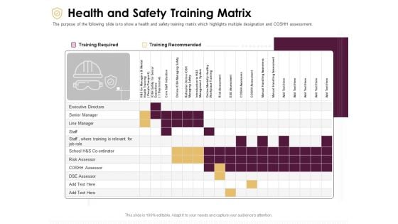 Preventive Measures Workplace Health And Safety Training Matrix Ppt Icon Images PDF