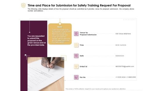 Preventive Measures Workplace Time And Place For Submission For Safety Training Request For Proposal Summary PDF