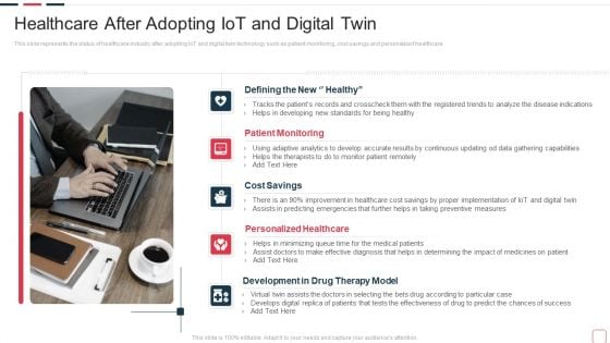 Price Benefit Internet Things Digital Twins Execution After Covid Healthcare After Adopting Iot Background PDF