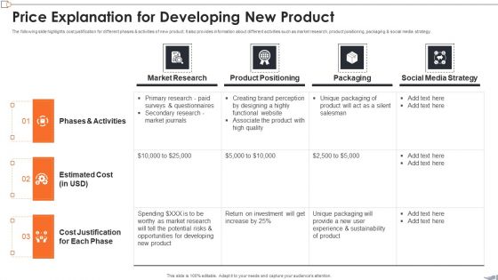 Price Explanation For Developing New Product Background PDF