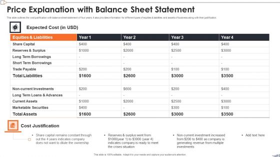 Price Explanation With Balance Sheet Statement Sample PDF