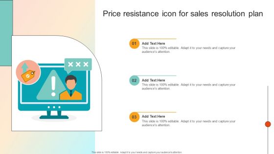 Price Resistance Icon For Sales Resolution Plan Summary PDF