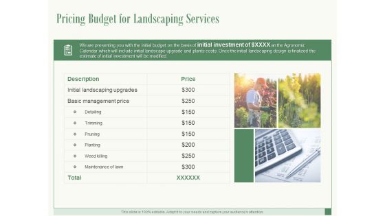 Pricing Budget For Landscaping Services Ppt PowerPoint Presentation Ideas Microsoft