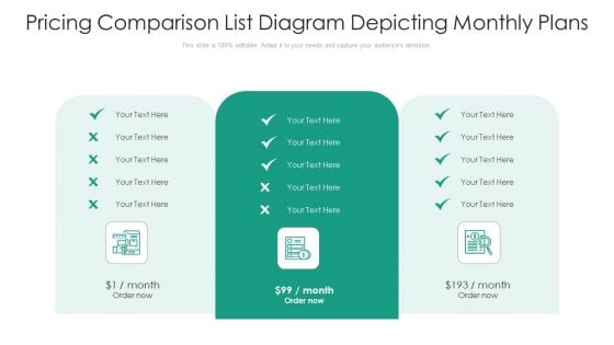 Pricing Comparison List Diagram Depicting Monthly Plans Ppt PowerPoint Presentation Gallery Images PDF