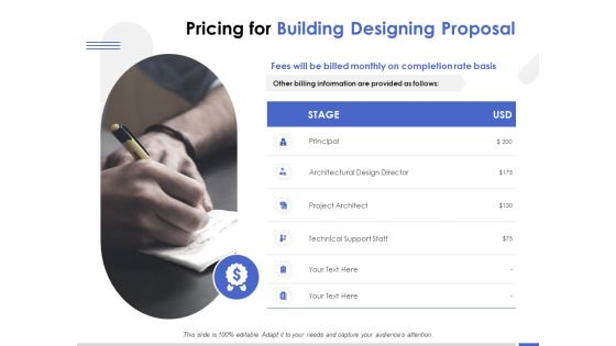 Pricing For Building Designing Proposal Ppt PowerPoint Presentation Show Graphics Template