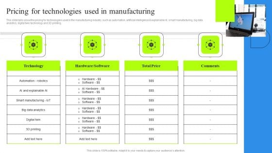 Pricing For Technologies Used In Manufacturing Pictures PDF