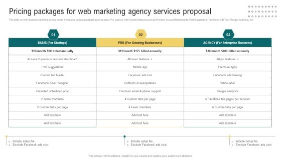 Pricing Packages For Web Marketing Agency Services Proposal Ppt Portfolio Vector PDF