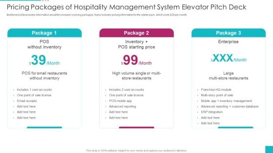 Pricing Packages Of Hospitality Management System Elevator Pitch Deck Portrait PDF Pricing Packages Of Hospitality Management System Elevator Pitch Deck Portrait PDF