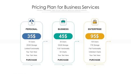 Pricing Plan For Business Services Ppt Summary Graphics PDF