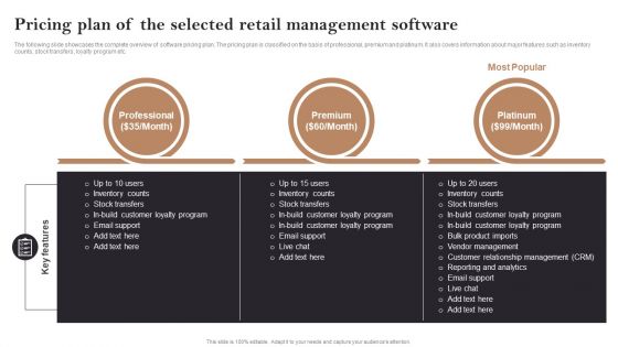 Pricing Plan Of The Selected Retail Management Software Opening Retail Store In Untapped Sample PDF