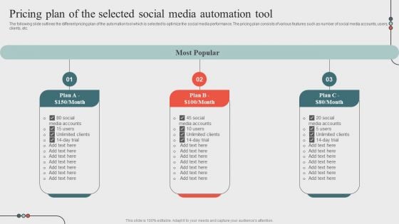Pricing Plan Of The Selected Social Media Automation Tooloptimizing Business Processes Through Automation Slides PDF Pricing Plan Of The Selected Social Media Automation Tooloptimizing Business Processes Through Automation Slides PDF