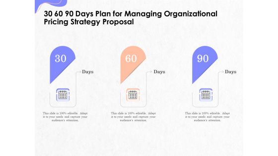 Pricing Profitability Management 30 60 90 Days Plan For Managing Organizational Strategy Proposal Microsoft PDF
