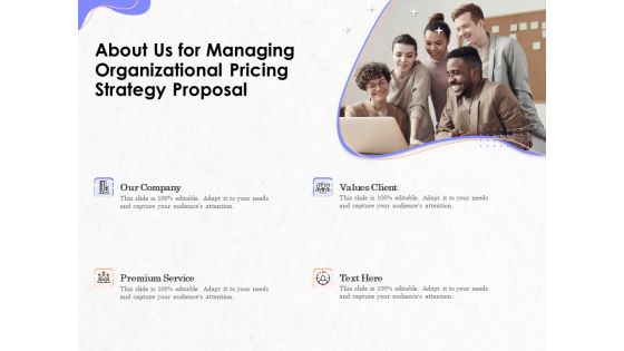 Pricing Profitability Management About Us For Managing Organizational Pricing Strategy Proposal Icons PDF