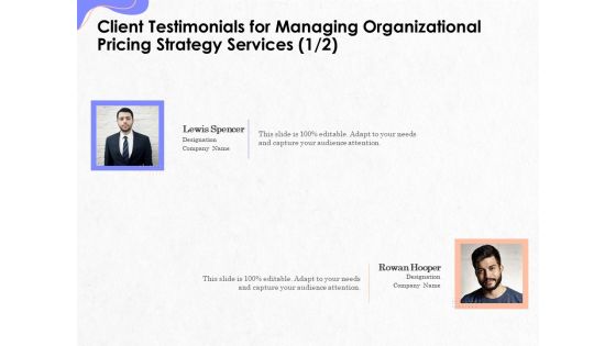 Pricing Profitability Management Client Testimonials For Managing Organizational Pricing Strategy Services Sample PDF