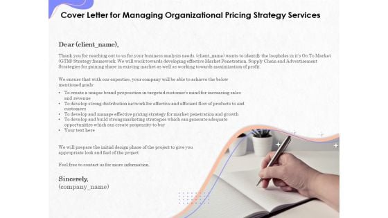 Pricing Profitability Management Cover Letter For Managing Organizational Pricing Strategy Services Rules PDF