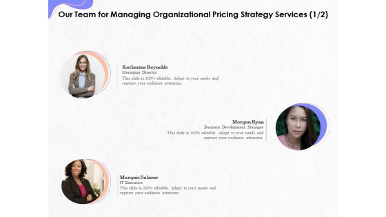 Pricing Profitability Management Our Team For Managing Organizational Strategy Services Guidelines PDF