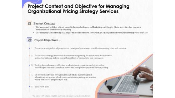 Pricing Profitability Management Project Context And Objective For Managing Organizational Strategy Services Introduction PDF