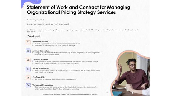 Pricing Profitability Management Statement Of Work And Contract For Managing Organizational Strategy Services Summary PDF