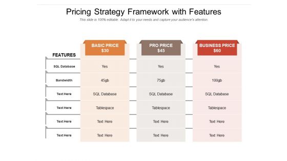 Pricing Strategy Framework With Features Ppt PowerPoint Presentation Layouts Master Slide PDF