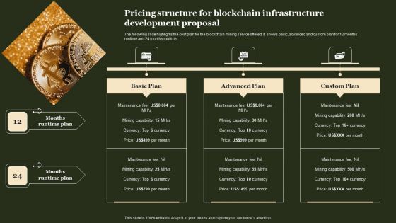 Pricing Structure For Blockchain Infrastructure Development Proposal Portrait PDF