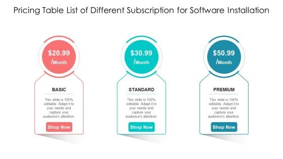 Pricing Table List Of Different Subscription For Software Installation Microsoft PDF