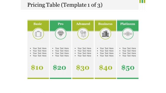 Pricing Table Template 1 Ppt PowerPoint Presentation Portfolio Files