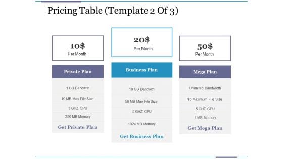 Pricing Table Template 2 Ppt PowerPoint Presentation Portfolio Topics