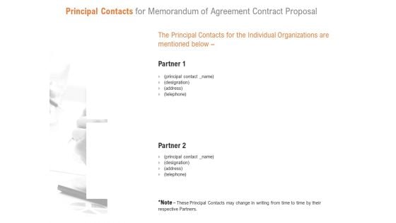 Principal Contacts For Memorandum Of Agreement Contract Proposal Ppt PowerPoint Presentation Icon Background Image