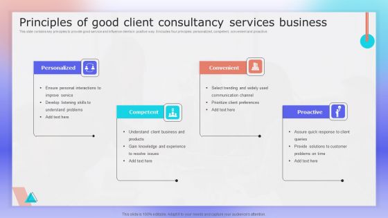 Principles Of Good Client Consultancy Services Business Ppt Portfolio Show PDF