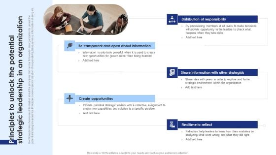 Principles To Unlock The Potential Strategic Leadership In An Organization Template PDF