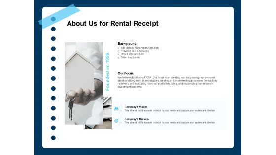 Printable Rent Receipt Template About Us For Rental Receipt Ppt PowerPoint Presentation Pictures Tips PDF