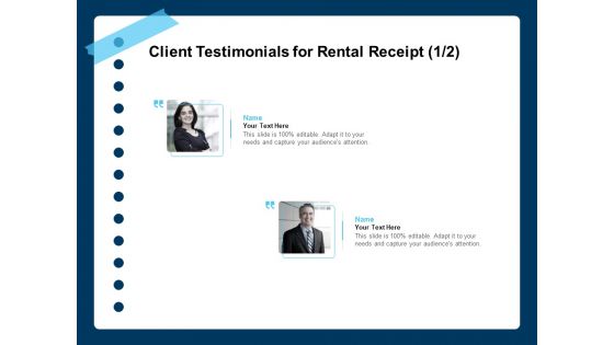 Printable Rent Receipt Template Client Testimonials For Rental Receipt Management Ppt PowerPoint Presentation Show Layout Ideas PDF