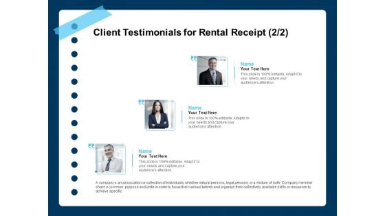 Printable Rent Receipt Template Client Testimonials For Rental Receipt Planning Ppt PowerPoint Presentation Pictures Graphics PDF