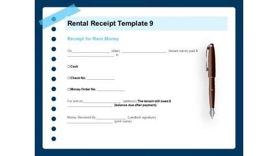 Printable Rent Receipt Template Rental Receipt Money Ppt PowerPoint Presentation Layouts Icons PDF