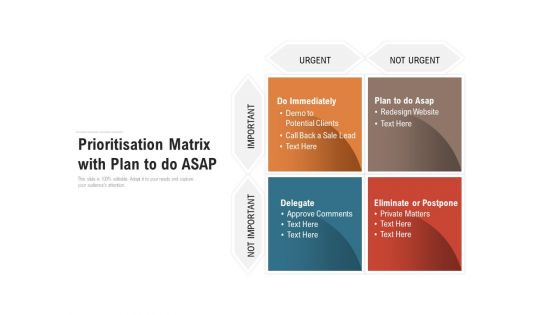 Prioritisation Matrix With Plan To Do Asap Ppt PowerPoint Presentation File Guidelines PDF