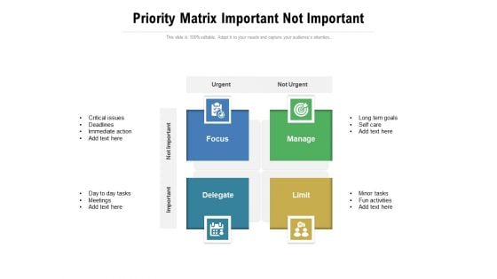 Priority Matrix Important Not Important Ppt PowerPoint Presentation Gallery Slide Portrait PDF