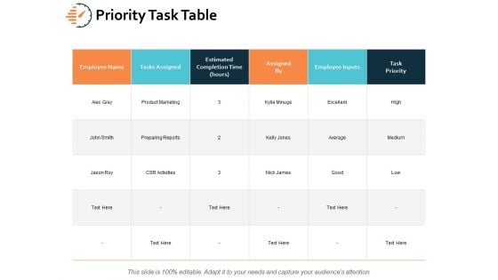Priority Task Table Ppt PowerPoint Presentation File Vector
