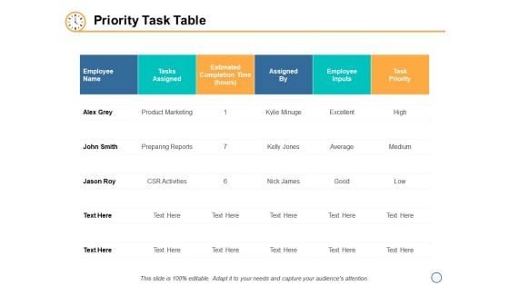 Priority Task Table Ppt PowerPoint Presentation Ideas Clipart