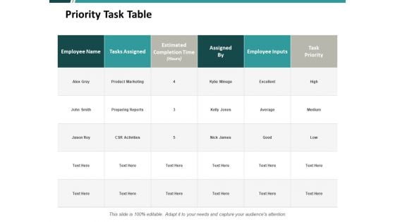 Priority Task Table Ppt PowerPoint Presentation Portfolio Information