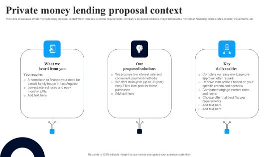 Private Money Lending Proposal Context Ppt Infographic Template Deck PDF