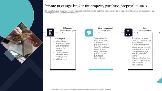 Private Mortgage Broker For Property Purchase Proposal Context Background PDF