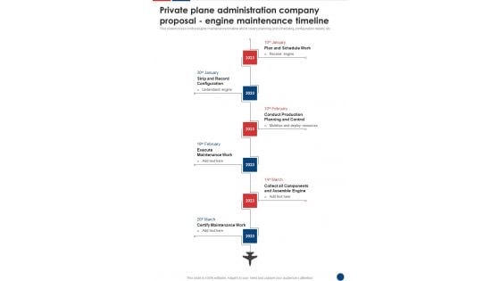 Private Plane Administration Company Engine Maintenance Timeline One Pager Sample Example Document