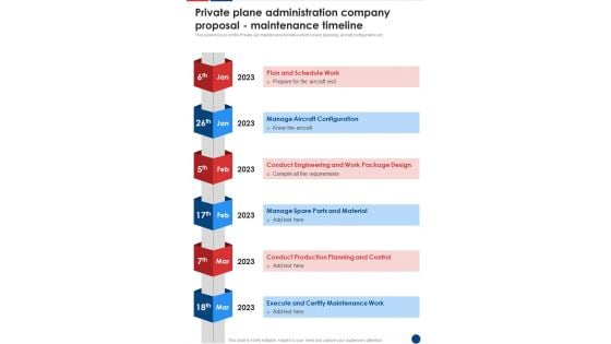 Private Plane Administration Company Maintenance Timeline One Pager Sample Example Document