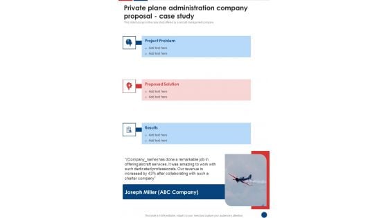 Private Plane Administration Company Proposal Case Study One Pager Sample Example Document