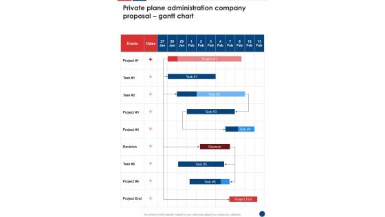 Private Plane Administration Company Proposal Gantt Chart One Pager Sample Example Document