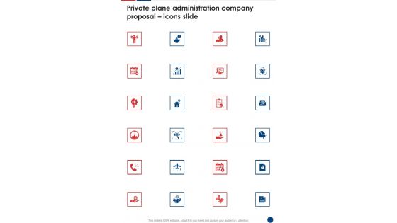 Private Plane Administration Company Proposal Icons Slide One Pager Sample Example Document