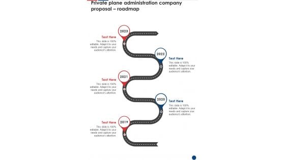 Private Plane Administration Company Proposal Roadmap One Pager Sample Example Document