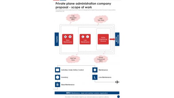 Private Plane Administration Company Proposal Scope Of Work One Pager Sample Example Document