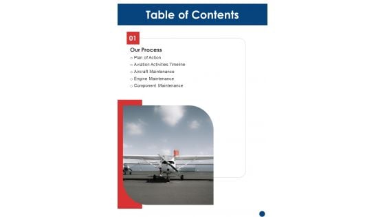 Private Plane Administration Company Proposal Table Of Contents One Pager Sample Example Document